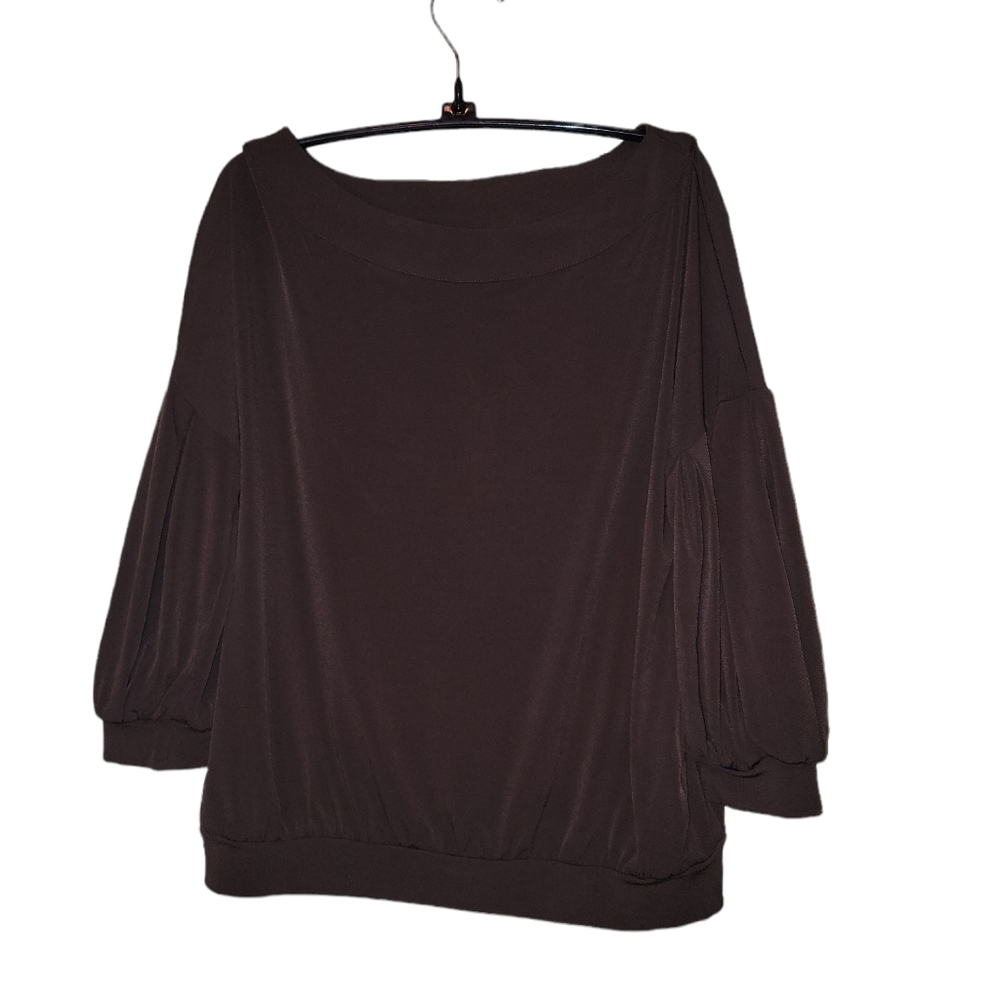 7th Avenue Top Black Boat Neckline Fitted Waistband 3/4 Blouse Sz Small
